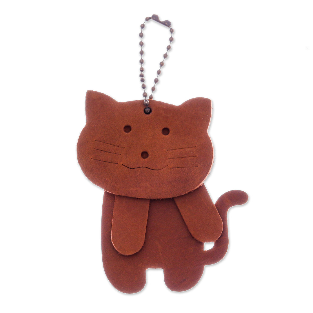 Pair of Leather Cat Keychains in Chocolate and Brown Hues - Kind Kitties