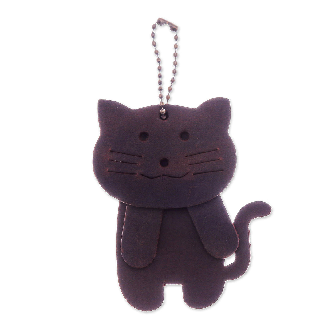 Pair of Leather Cat Keychains in Chocolate and Brown Hues - Kind Kitties