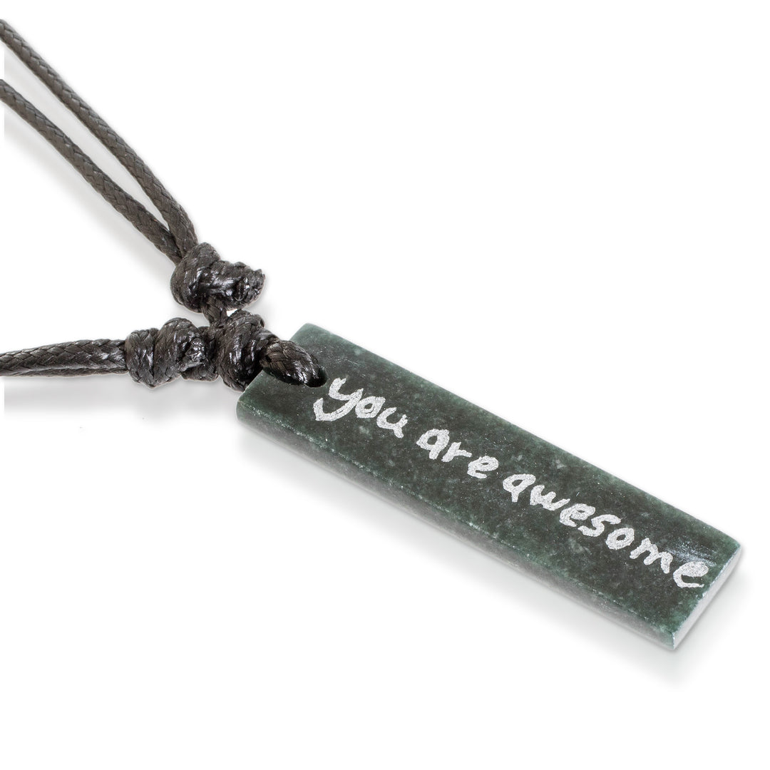 Reversible Jade Pendant Necklace with Inspirational Phrase - Your are Awesome