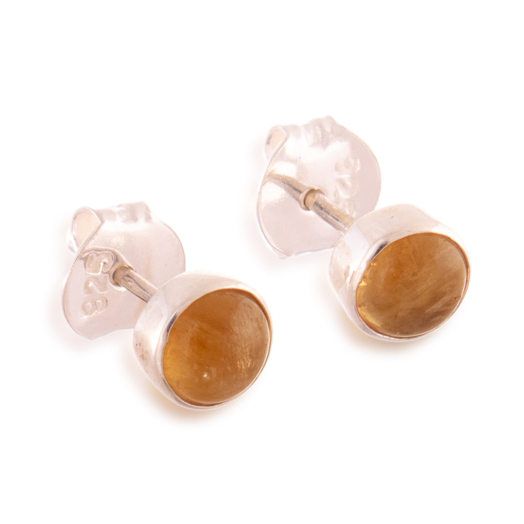 Sterling Silver Stud Earrings with Round Citrine Stones - Golden Glow