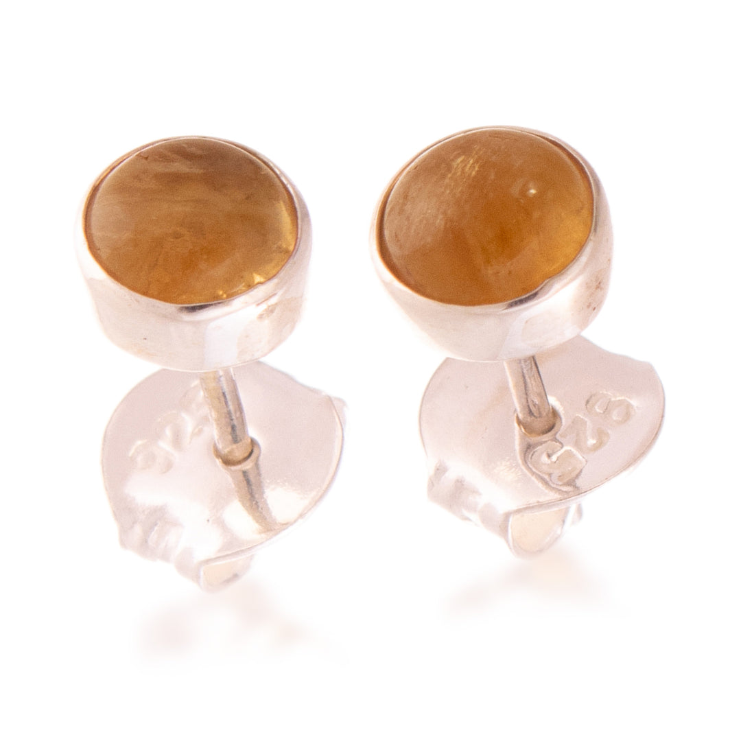 Sterling Silver Stud Earrings with Round Citrine Stones - Golden Glow