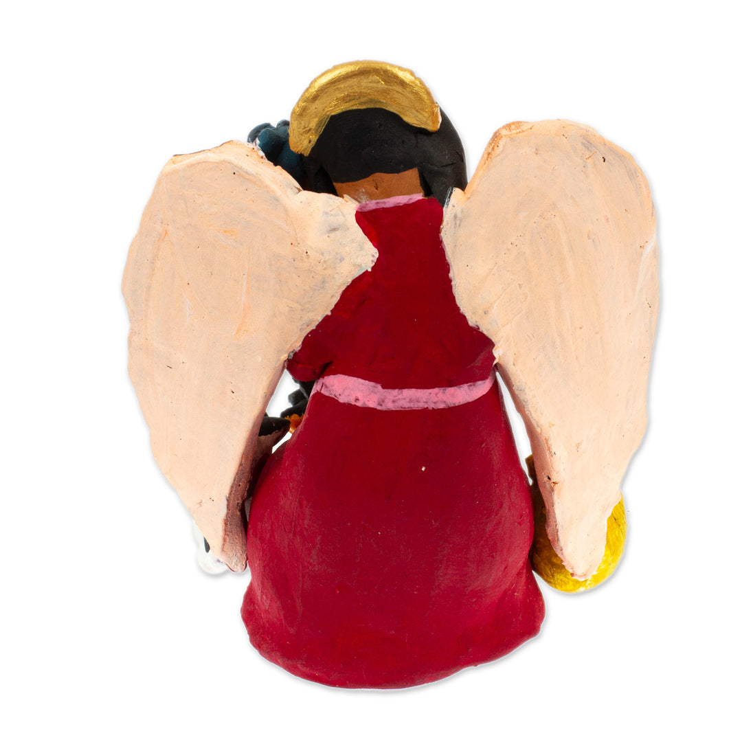 Hand-Painted Angel with Cats-Themed Ceramic Sculpture - Angel with Cats