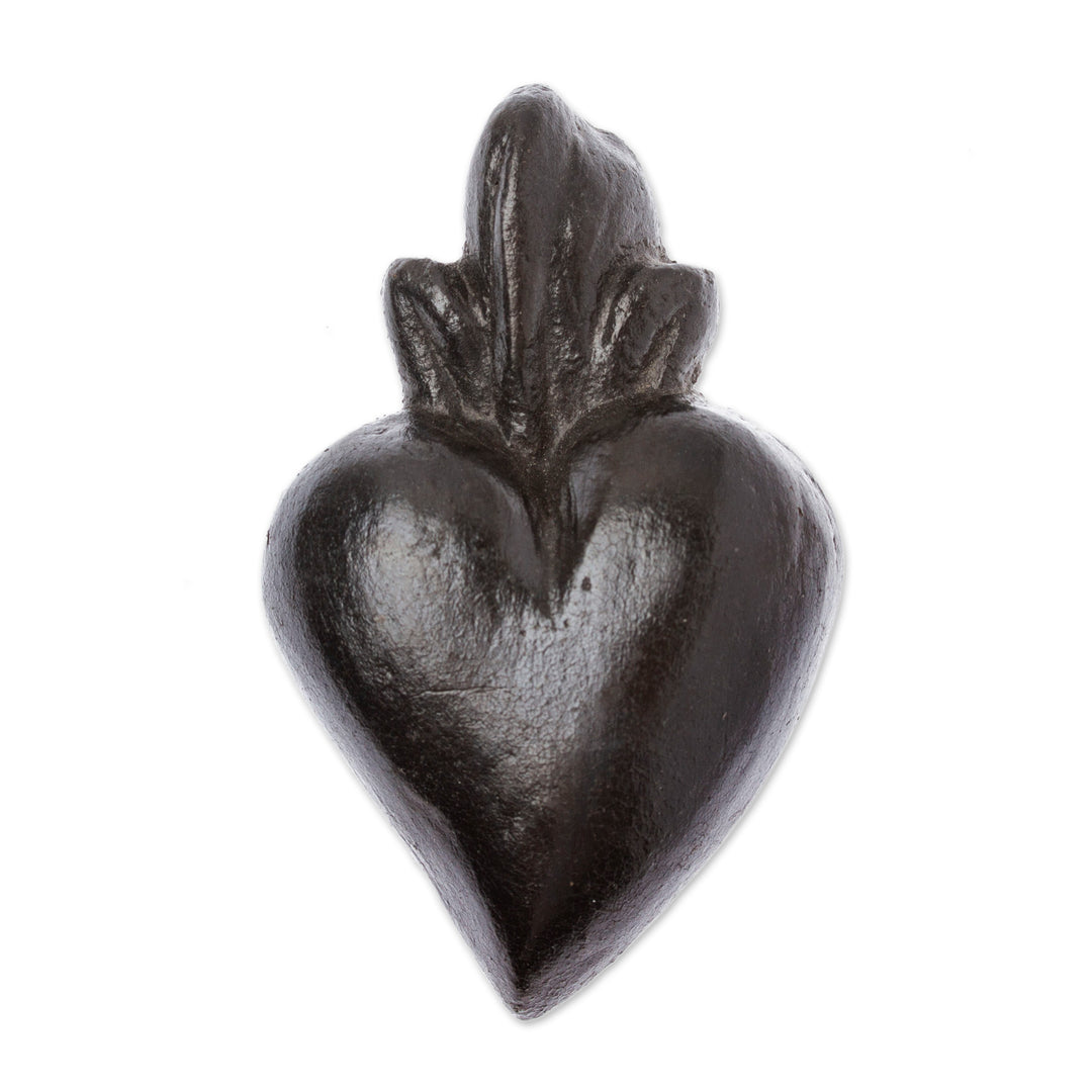Traditional Barro Negro Ceramic Wall Accent Made in Mexico - Powerful Heart
