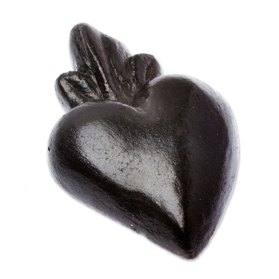 Traditional Barro Negro Ceramic Wall Accent Made in Mexico - Powerful Heart