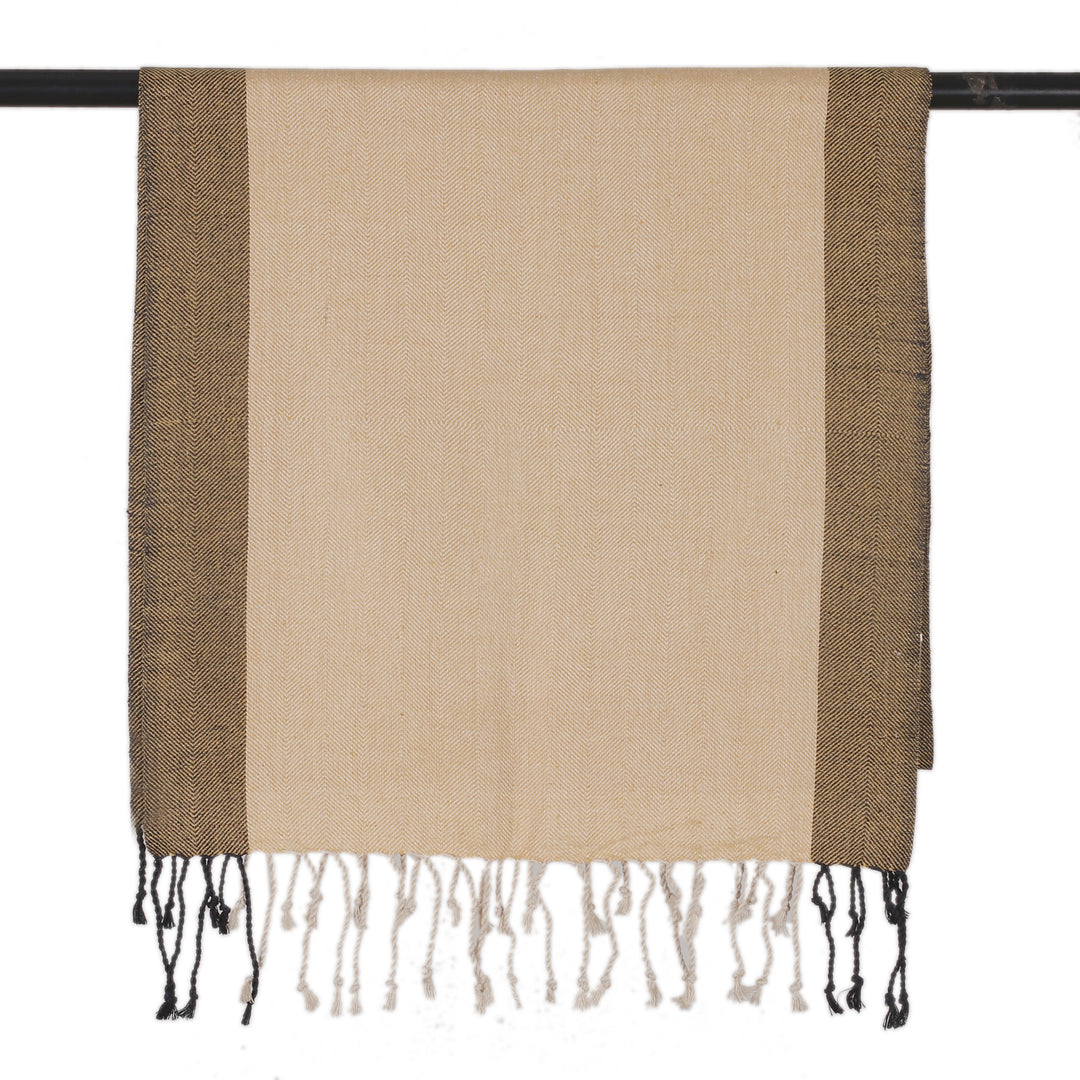 Traditional Loomed Men's 100% Silk Scarf in Ochre and Black - Subtle Ochre