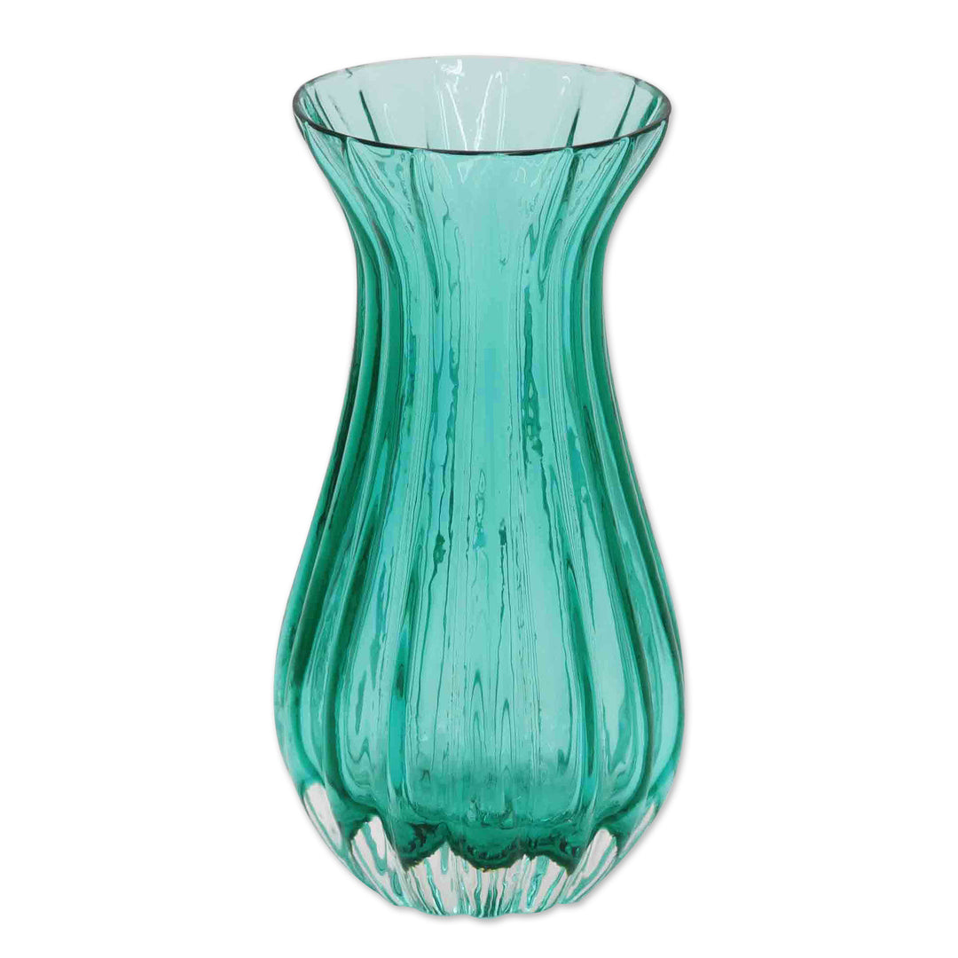 Murano Inspired Green Handblown Brazilian Art Glass Dud Vase - Crystalline Forest
