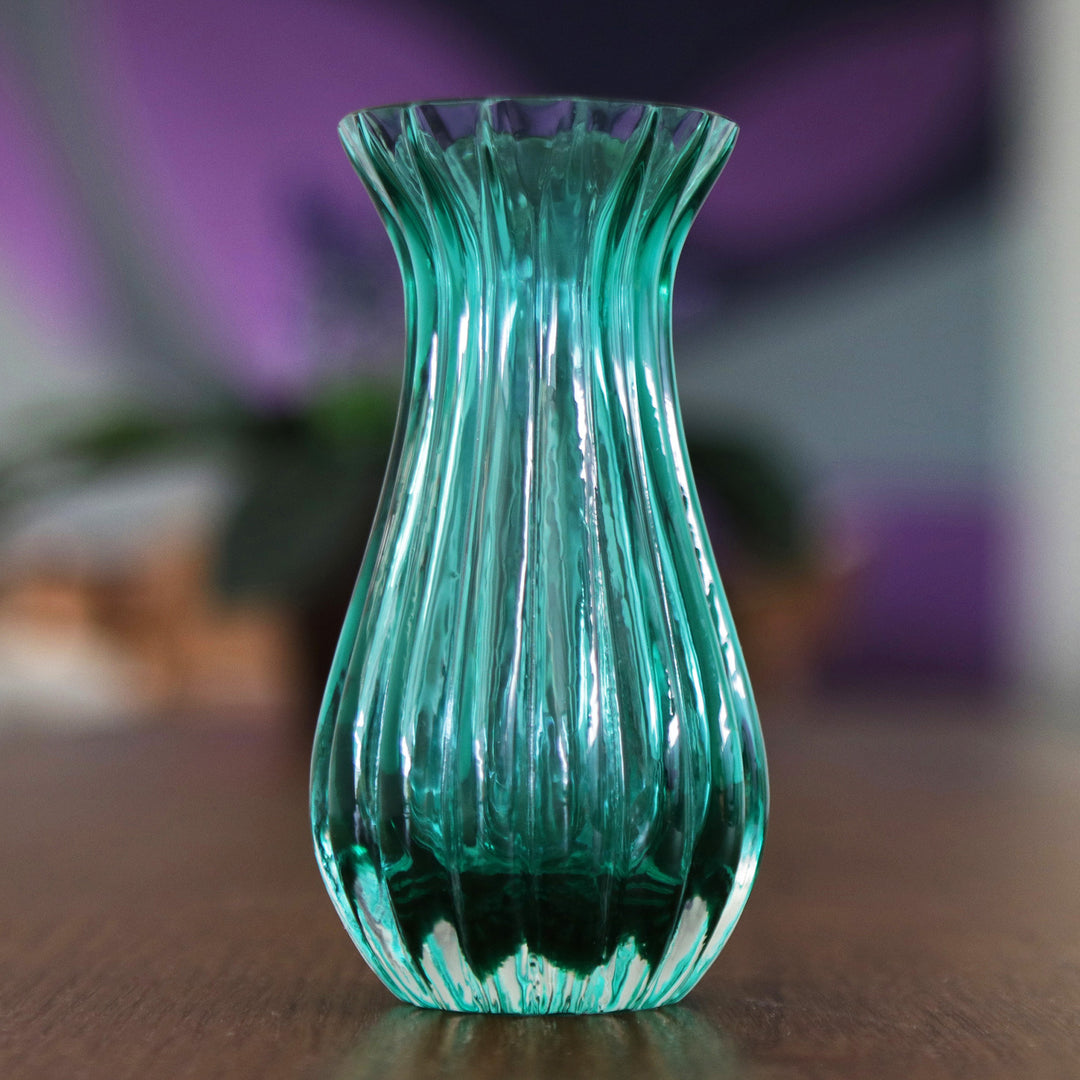 Murano Inspired Green Handblown Brazilian Art Glass Dud Vase - Crystalline Forest