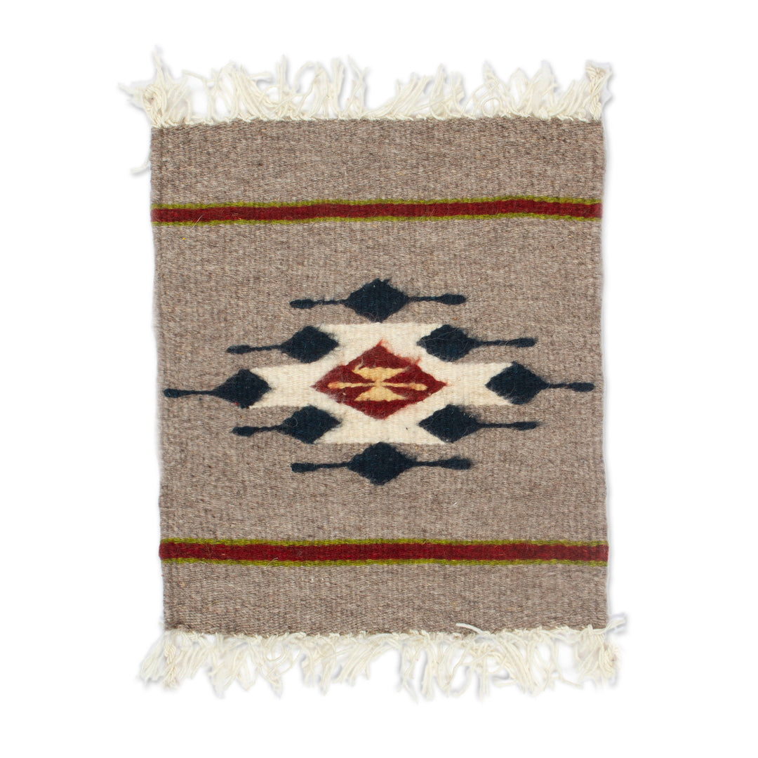 Zapotec Diamond-Patterned Grey and Red Wool Area Rug (1x1) - Diamond of Magnificence