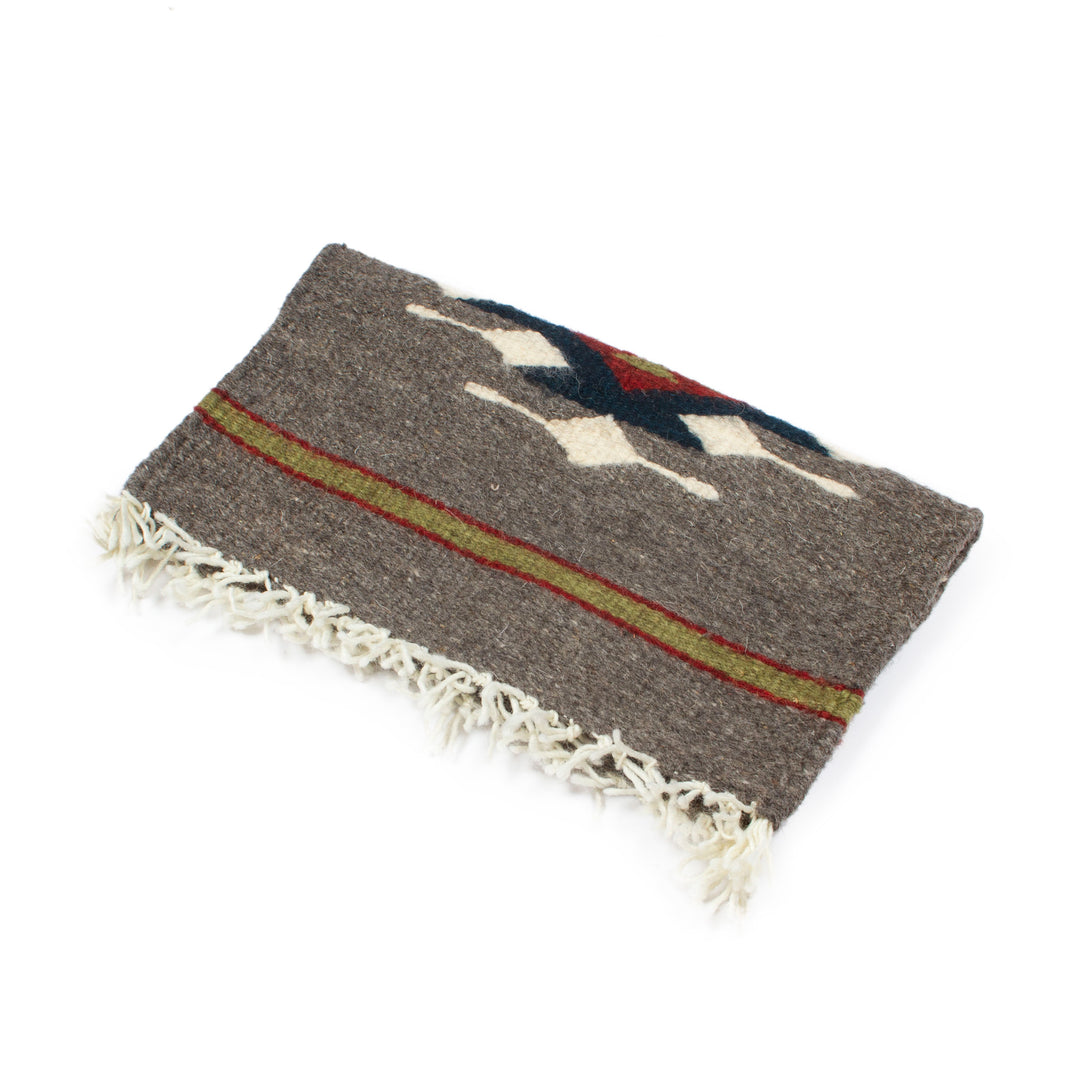 Diamond-Patterned Dark Grey and Green 100% Wool Table Mat - Diamond of Harmony