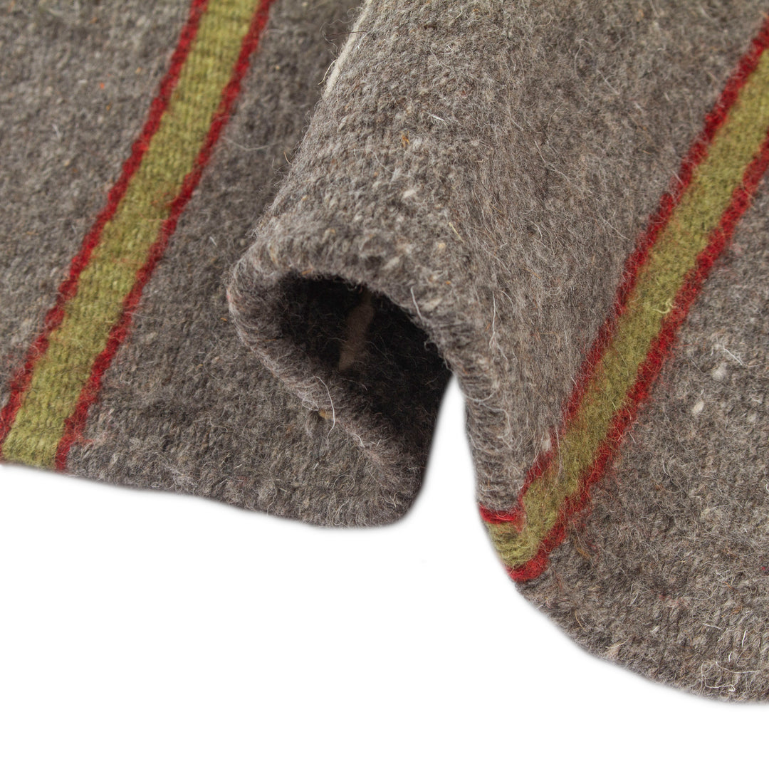 Diamond-Patterned Dark Grey and Green 100% Wool Table Mat - Diamond of Harmony