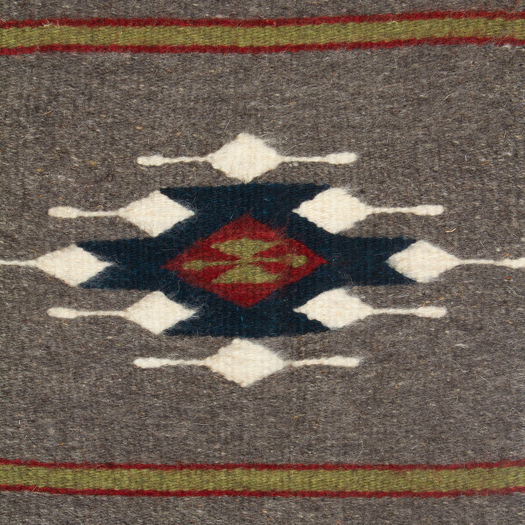 Diamond-Patterned Dark Grey and Green 100% Wool Table Mat - Diamond of Harmony