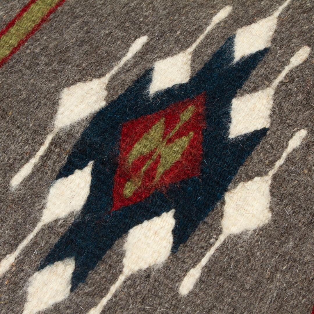 Diamond-Patterned Dark Grey and Green 100% Wool Table Mat - Diamond of Harmony