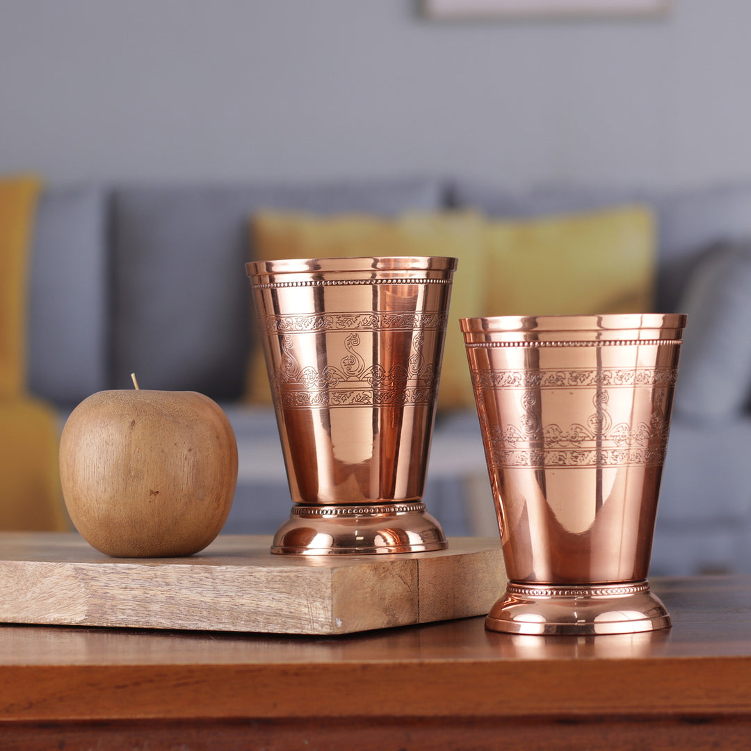 Classic High-Polished Copper Rocks Glass Pair Made in India - Glamorous Elixir