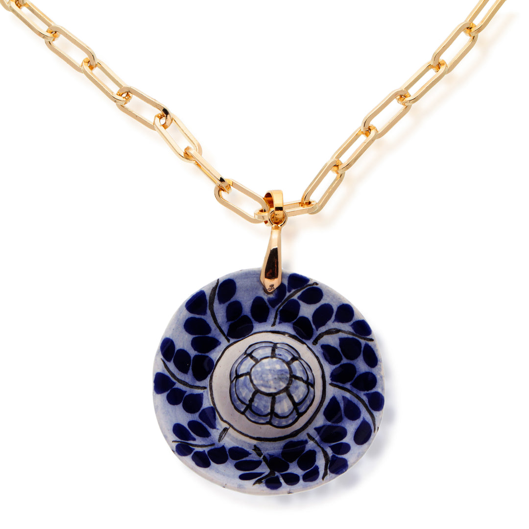 Hand-Painted Talavera 14k Gold-Accented Pendant Necklace - Endless Blue