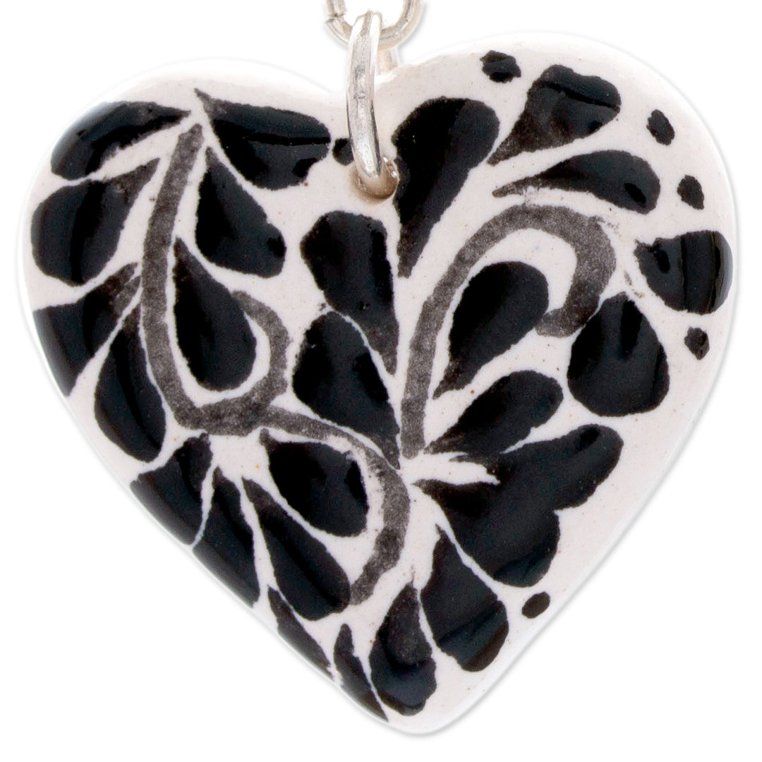 Leafy Heart-Shaped Natural Agate and Ceramic Dangle Earrings - Healing Hearts