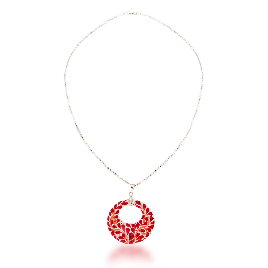 Fair Trade Romantic Red Ceramic Pendant Necklace from Mexico - Leafy Love