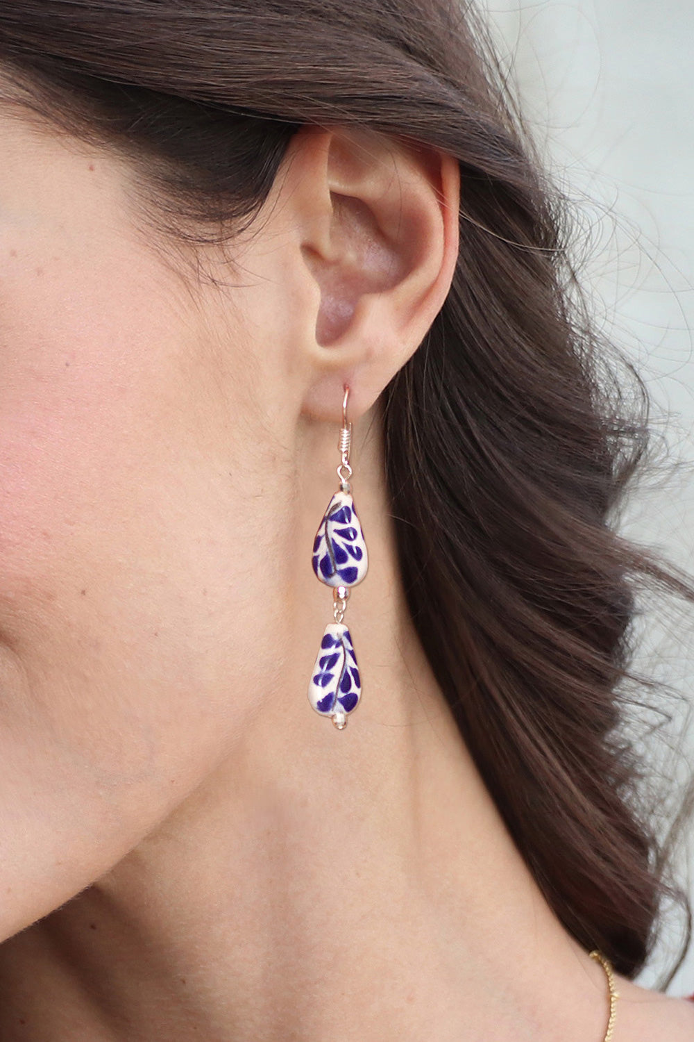 Drop-Shaped Ceramic and Sterling Silver Dangle Earrings - Thriving Dew