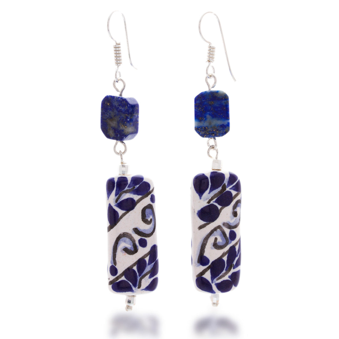 Classic Talavera Lapis Lazuli and Ceramic Dangle Earrings - True Splendor
