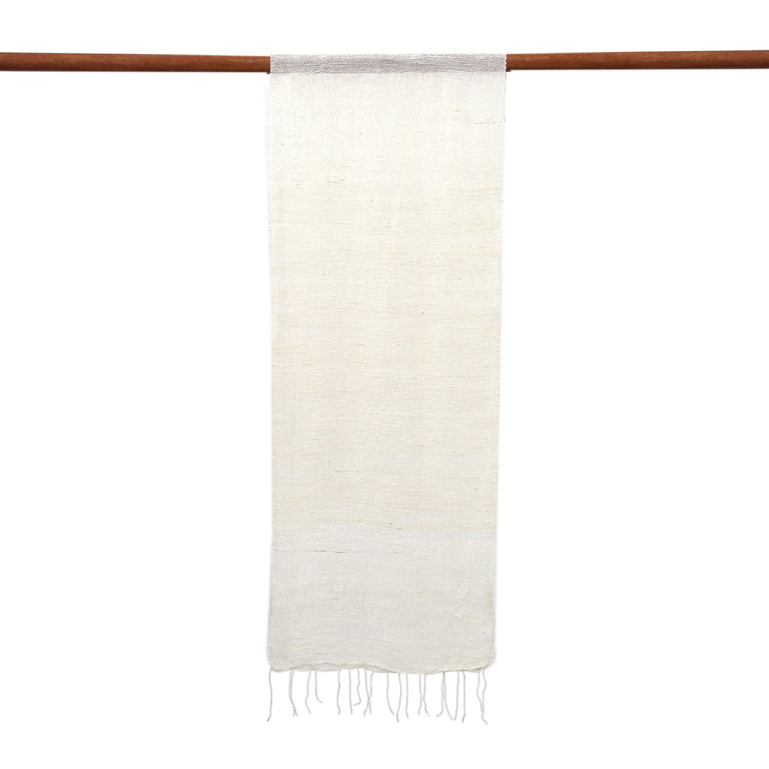 Thai Hand-Loomed 100% Silk Scarf with Fringes in Ecru Beige - Ecru Splendor