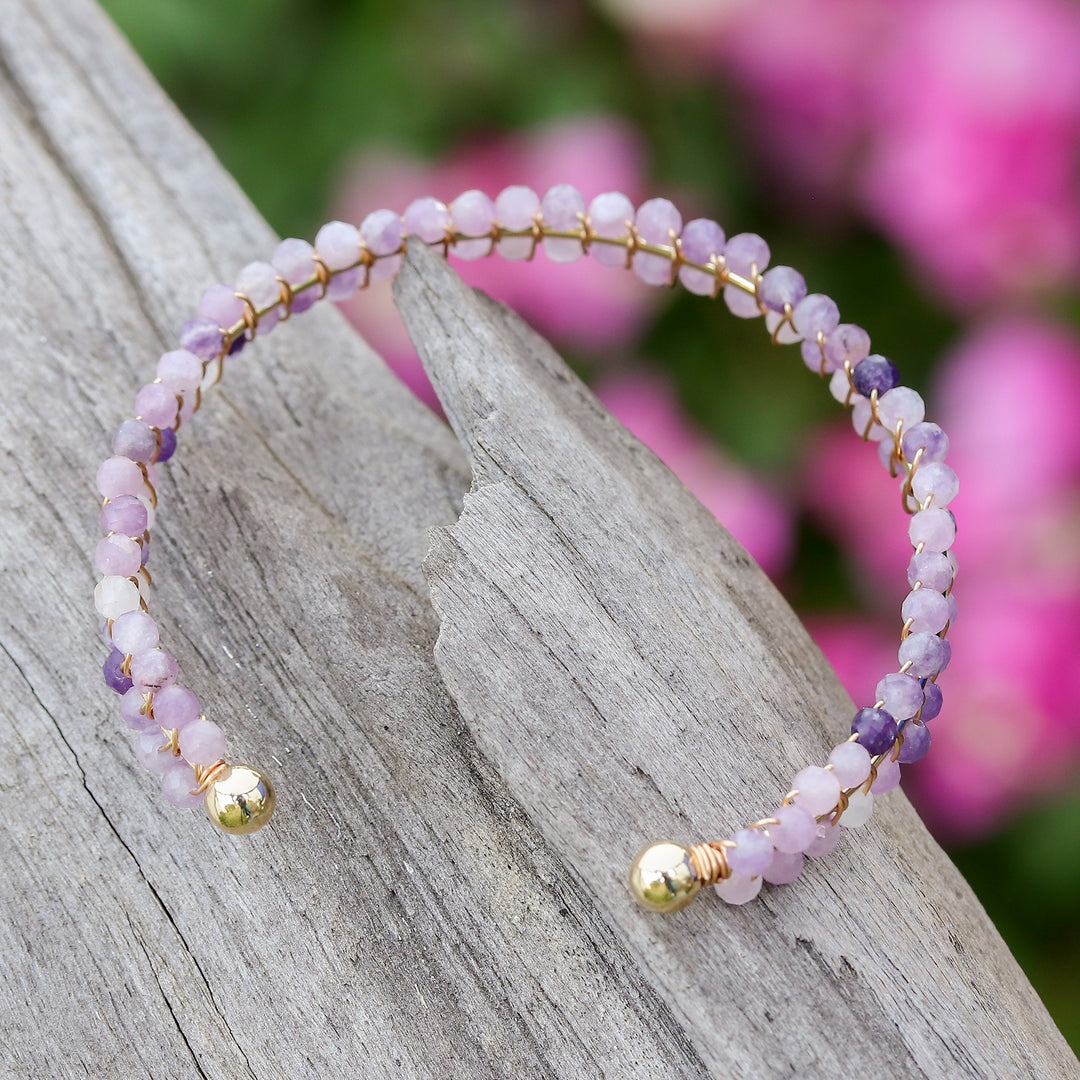 Lavender Amethyst Beaded Cuff Bracelet Handmade in Thailand - Life of Enchantment