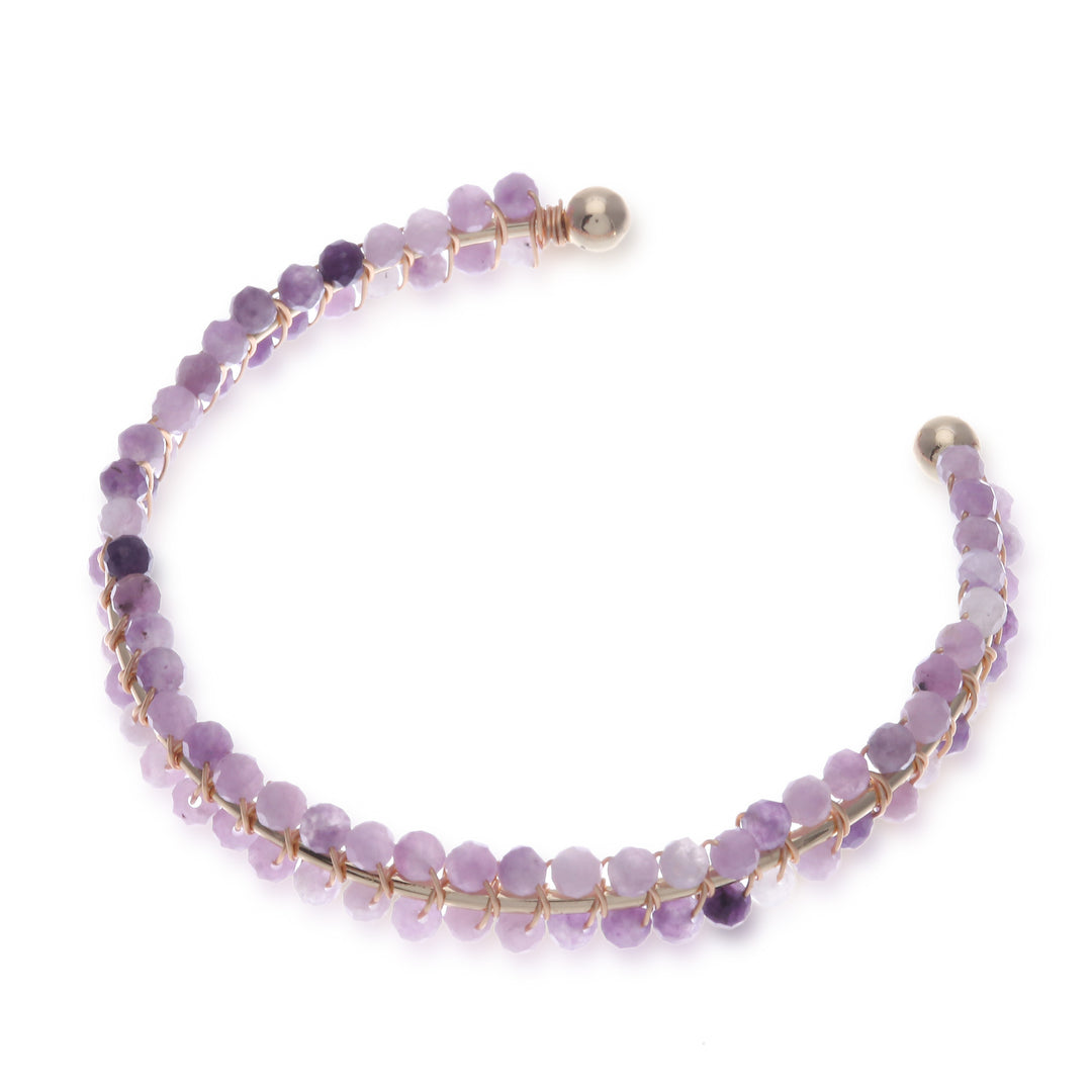 Lavender Amethyst Beaded Cuff Bracelet Handmade in Thailand - Life of Enchantment