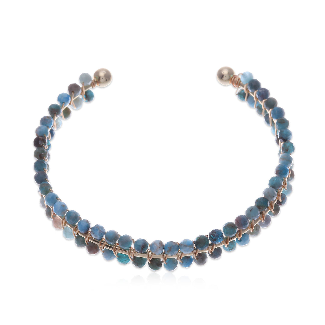 Blue Apatite Beaded Cuff Bracelet in a High Polish Finish - Life of Sapience