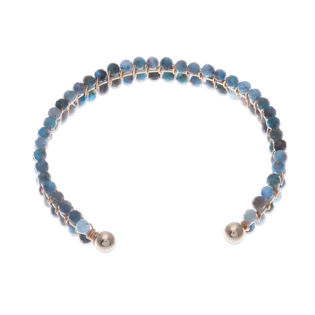 Blue Apatite Beaded Cuff Bracelet in a High Polish Finish - Life of Sapience