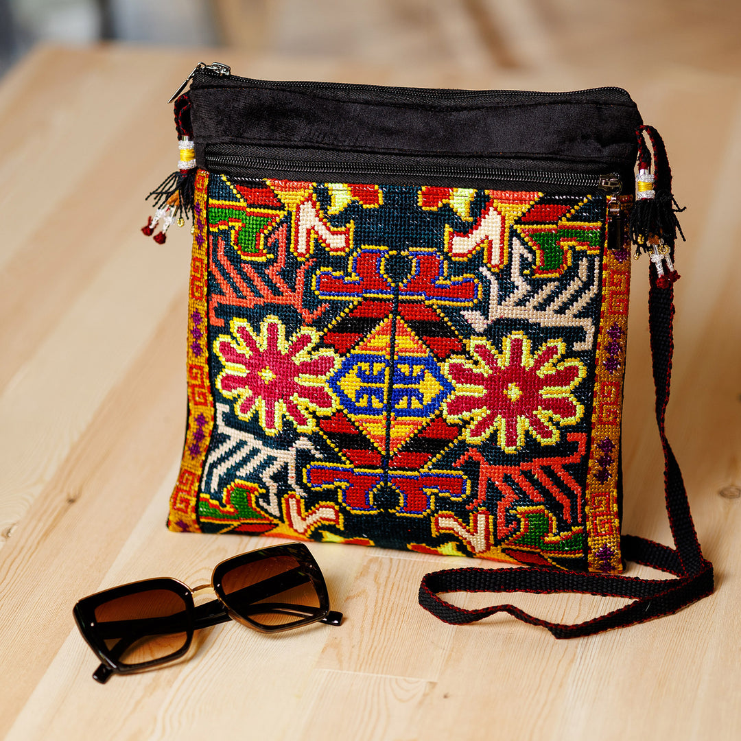 Iroki Embroidered Traditional Silk Sling in Warm Palette - Iroki Summer Garden