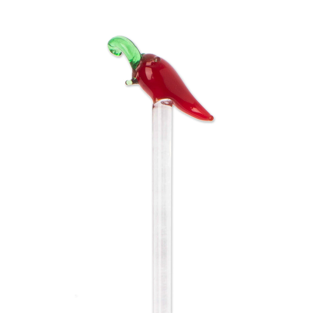 Pair of Handblown Recycled Glass Chili Pepper Drink Stirrers - Chili Pepper Cheers