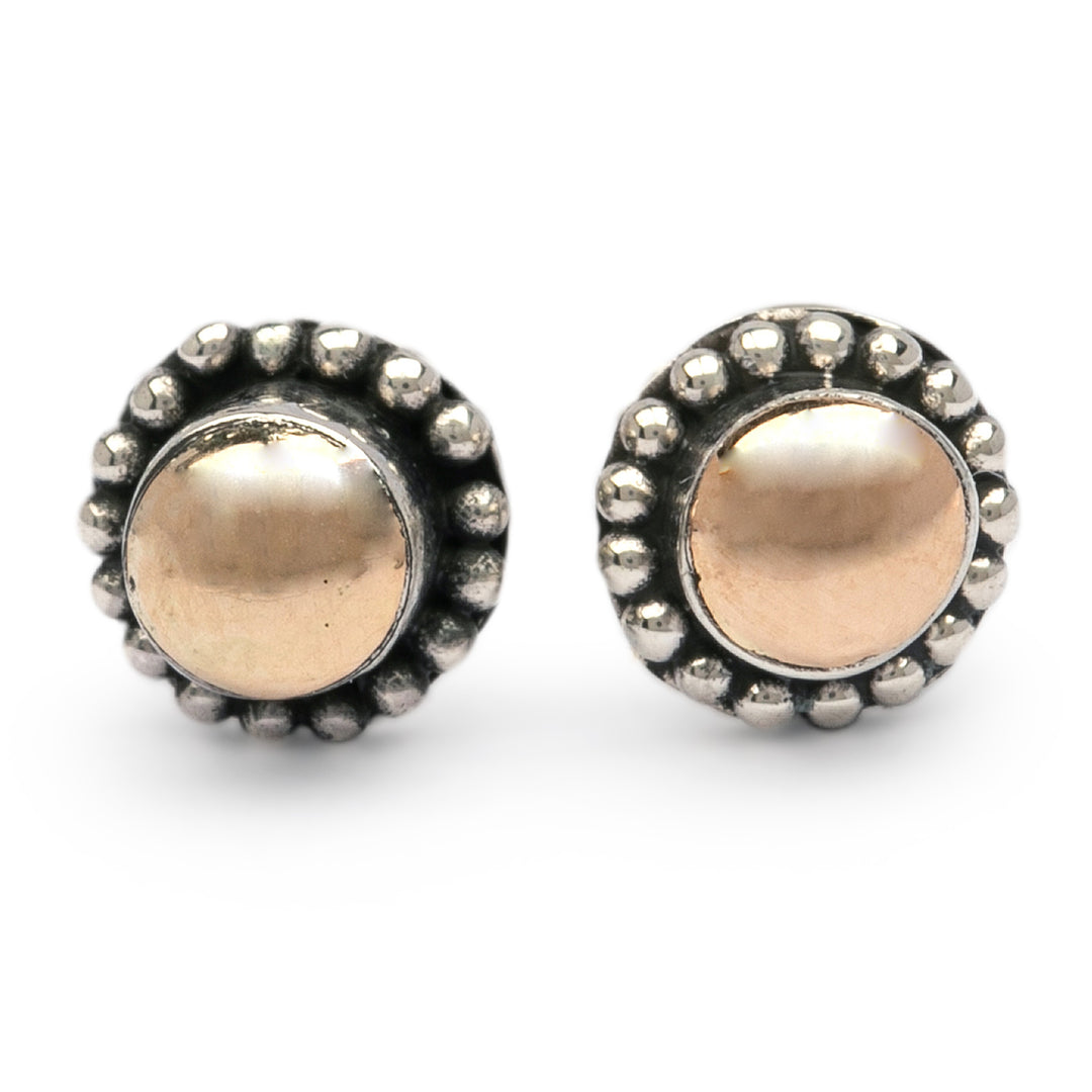 Sterling Silver Stud Earrings with Polished 18k Gold Accents - Metallic Contrast