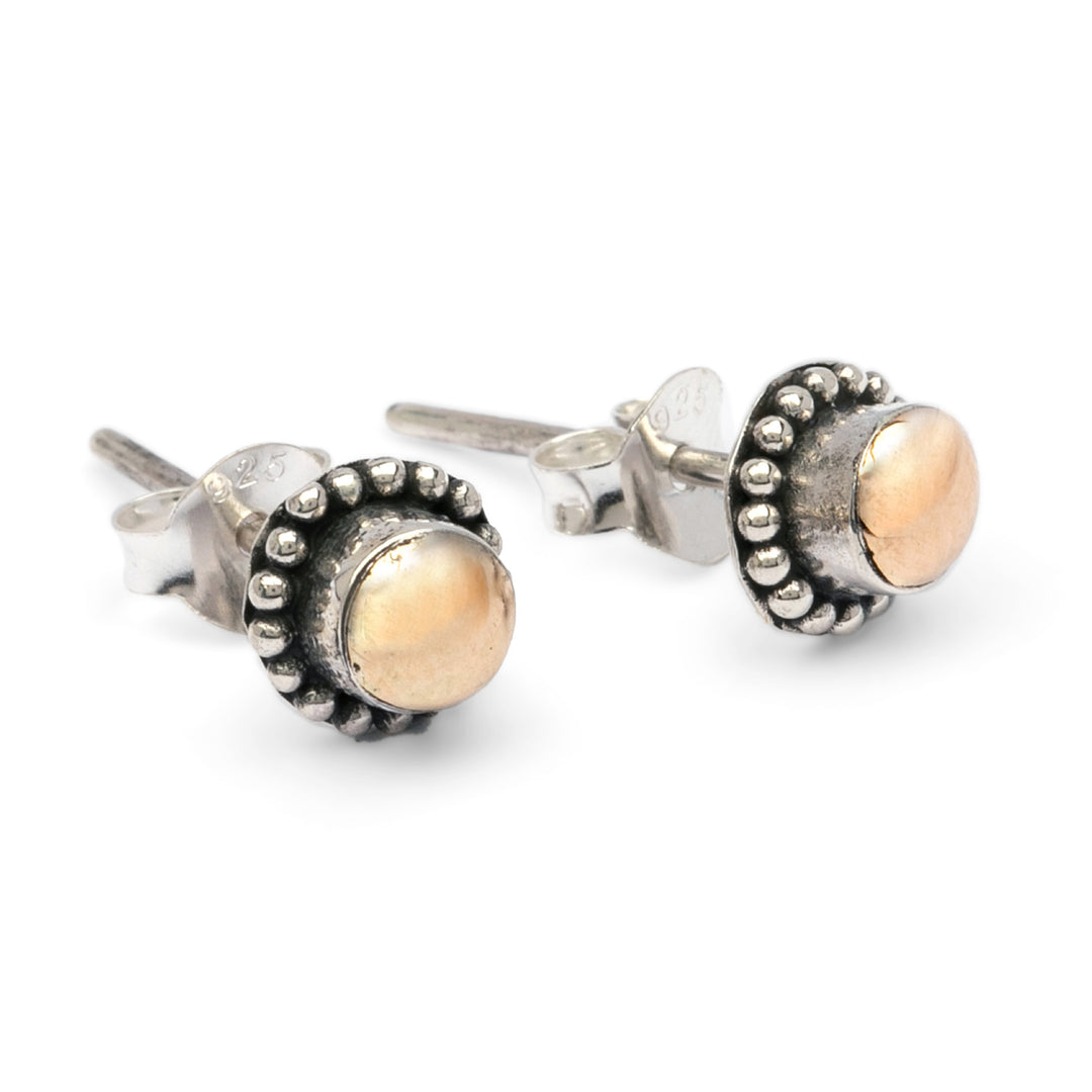 Sterling Silver Stud Earrings with Polished 18k Gold Accents - Metallic Contrast