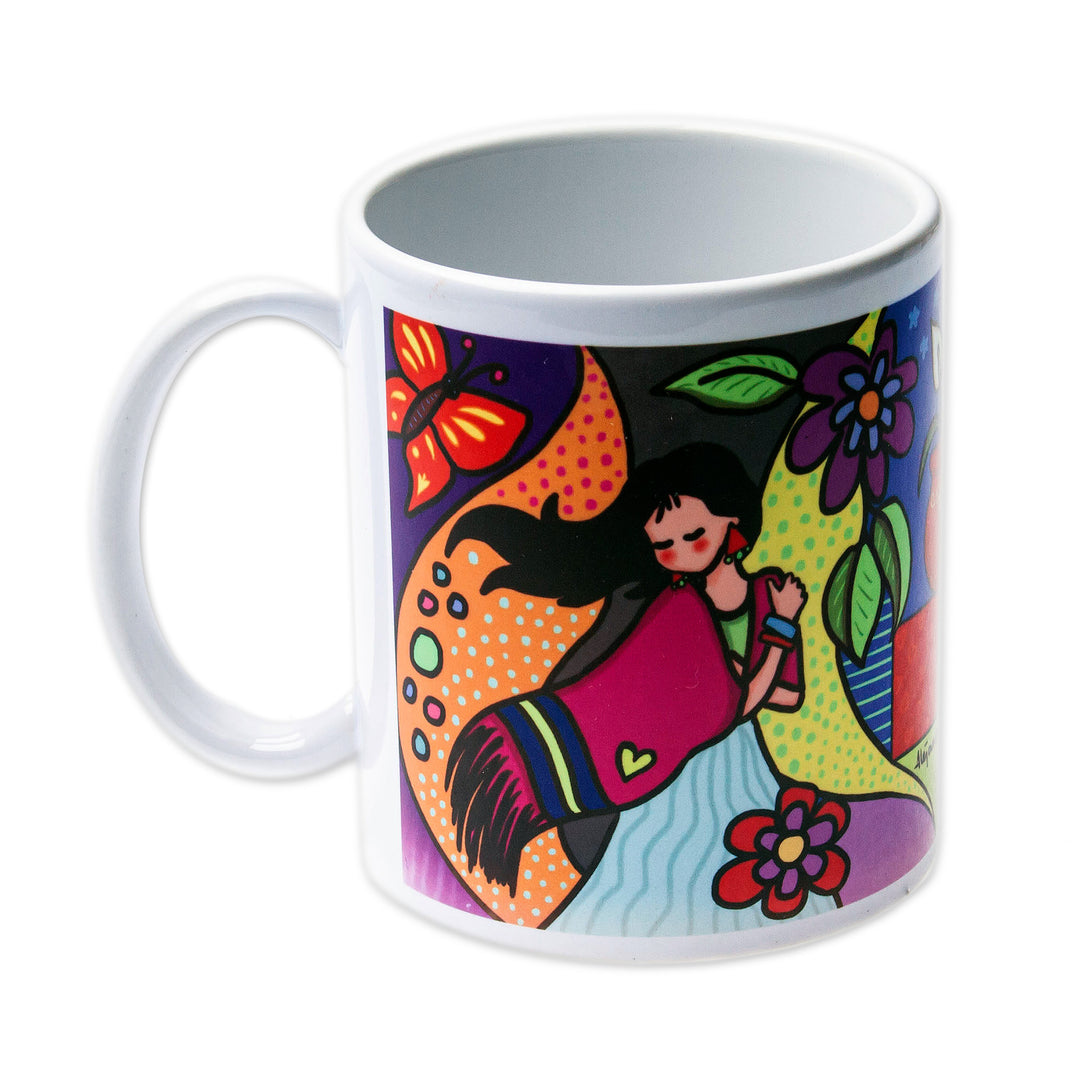 Colorful Mother and Child Floral-Themed Art Print Mug - Motherhood with Florals
