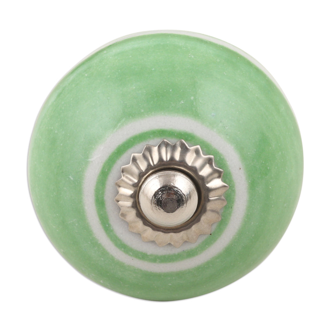 Set of 6 Ceramic Knobs in a Green Hue Handcrafted in India - Green Palace