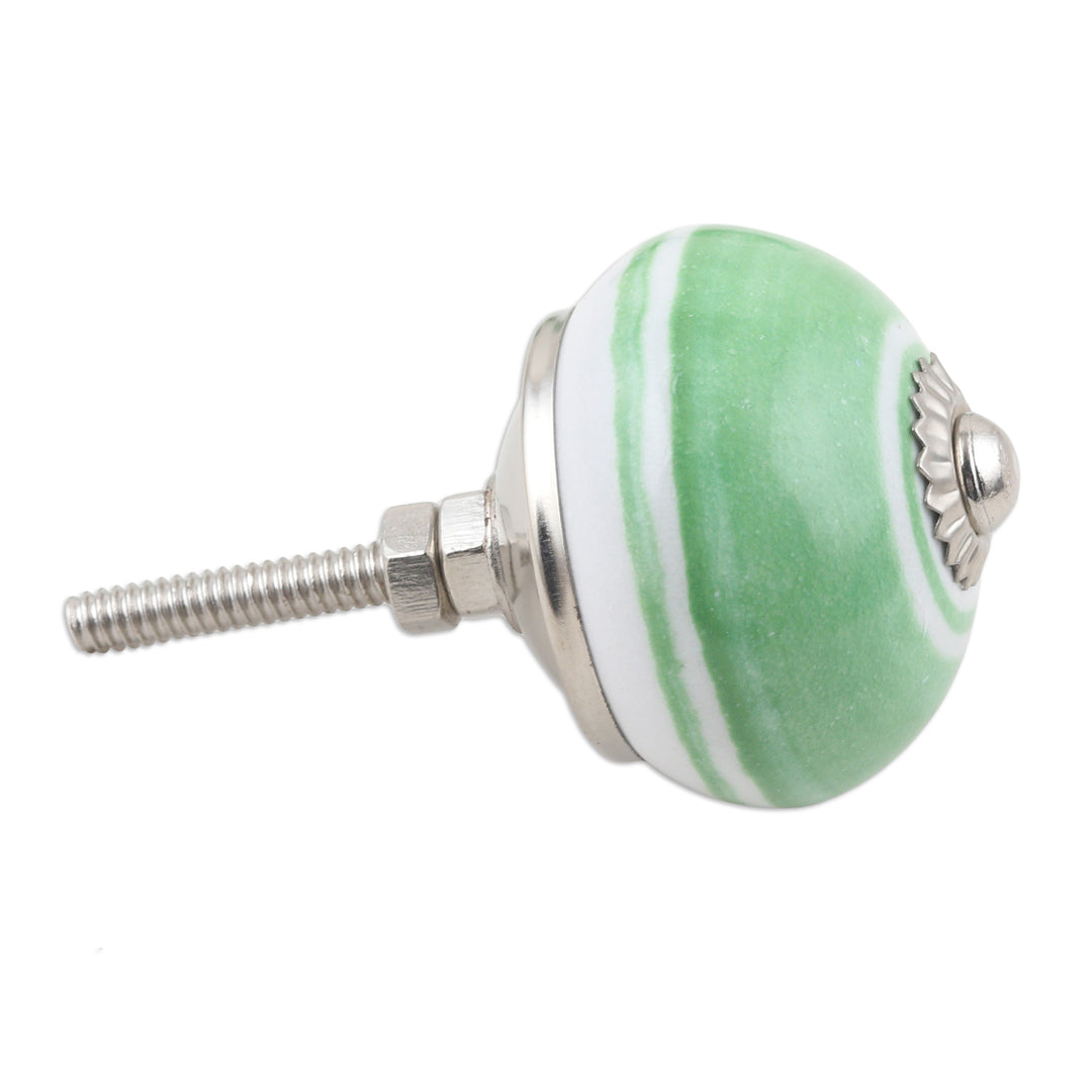 Set of 6 Ceramic Knobs in a Green Hue Handcrafted in India - Green Palace