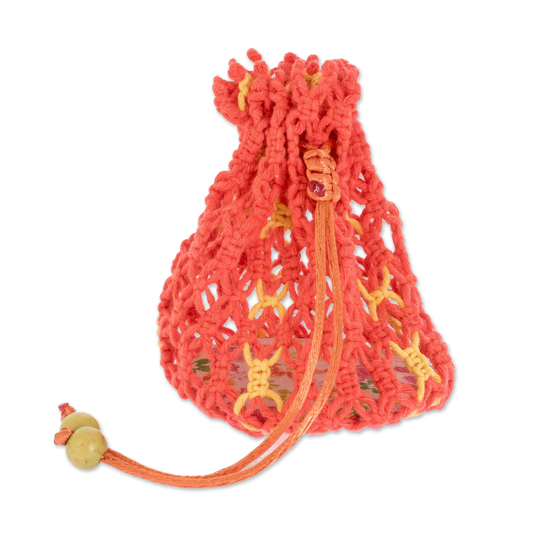 Multi-Purpose Macrame Cotton Pouch in Orange and Yellow - Tropical Citrus