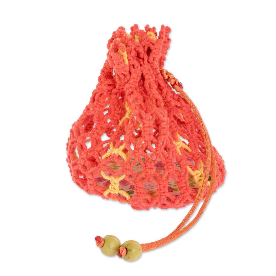 Multi-Purpose Macrame Cotton Pouch in Orange and Yellow - Tropical Citrus