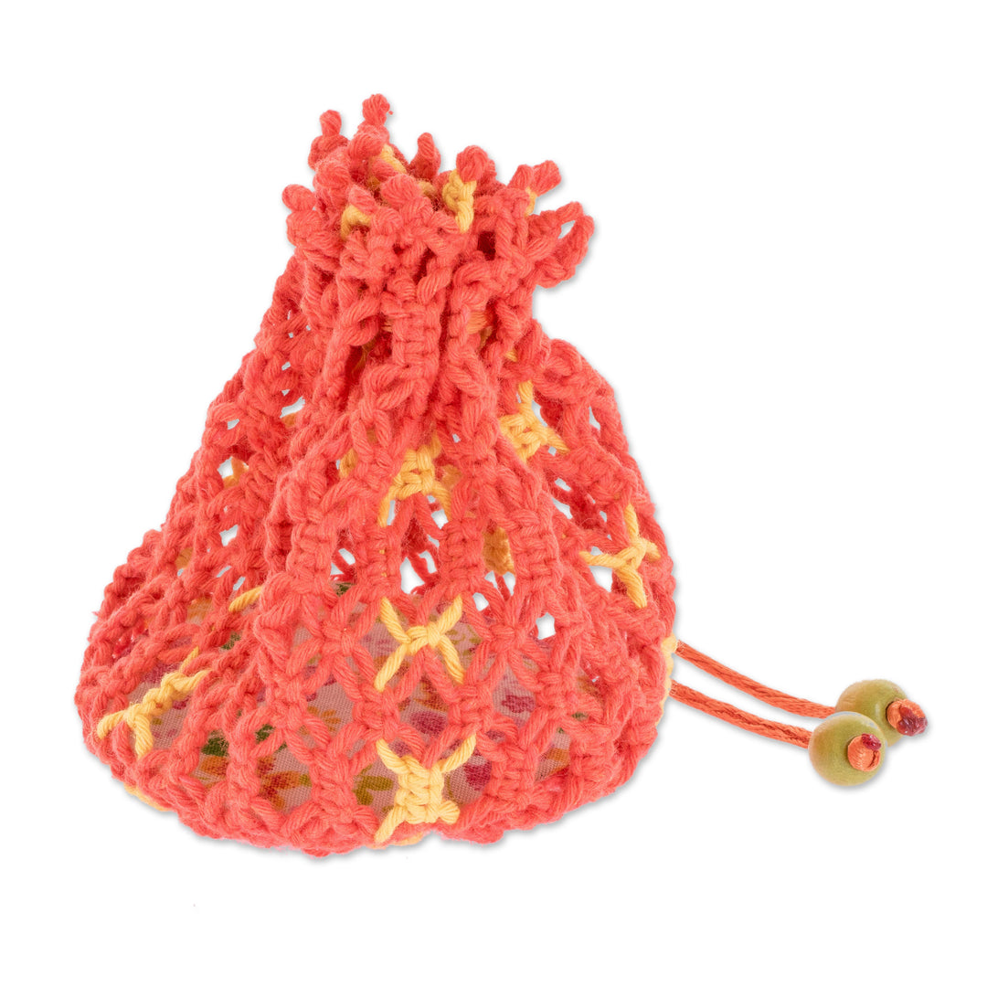 Multi-Purpose Macrame Cotton Pouch in Orange and Yellow - Tropical Citrus
