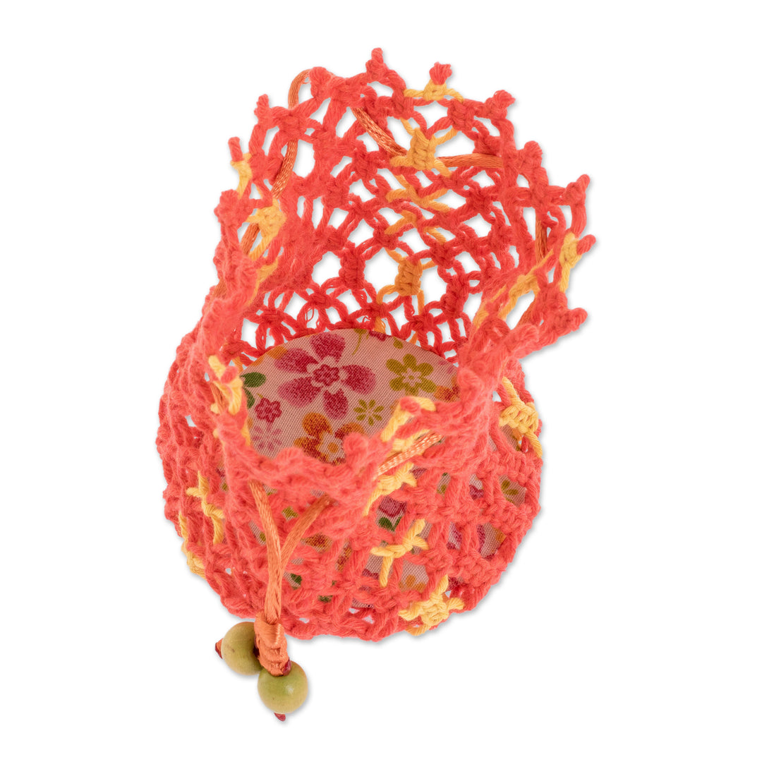 Multi-Purpose Macrame Cotton Pouch in Orange and Yellow - Tropical Citrus