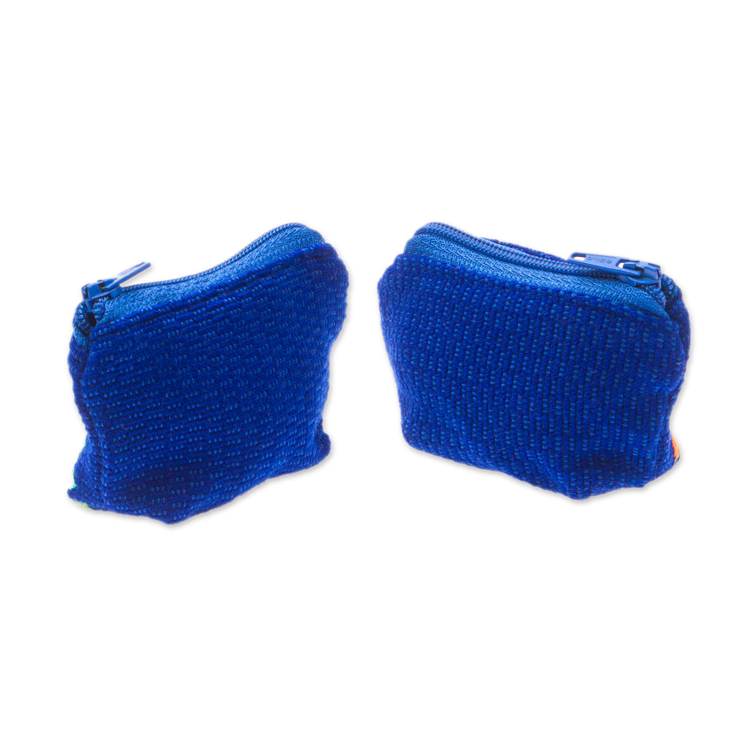 Zippered Royal Blue Cotton Coin Purse Pair with Floral Theme - Royal Blue Spring