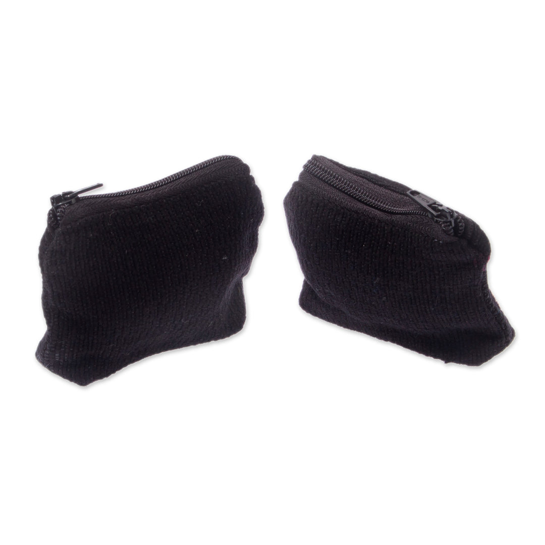 Embroidered Blush Cotton Coin Purse Pair with Floral Theme - Blush & Black Spring