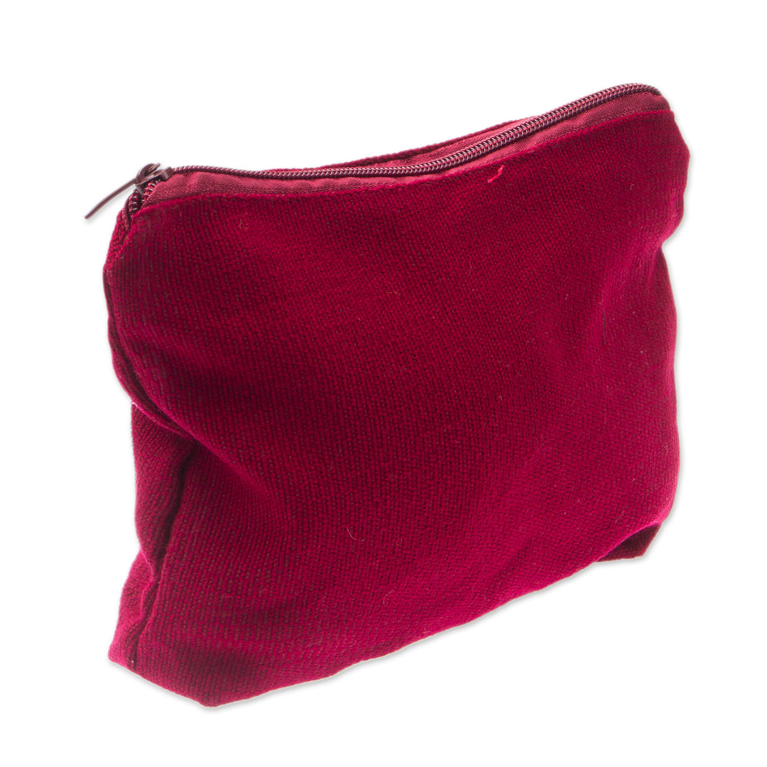 Spring-Themed Embroidered Burgundy 100% Cotton Cosmetic Bag - Spring Makeup