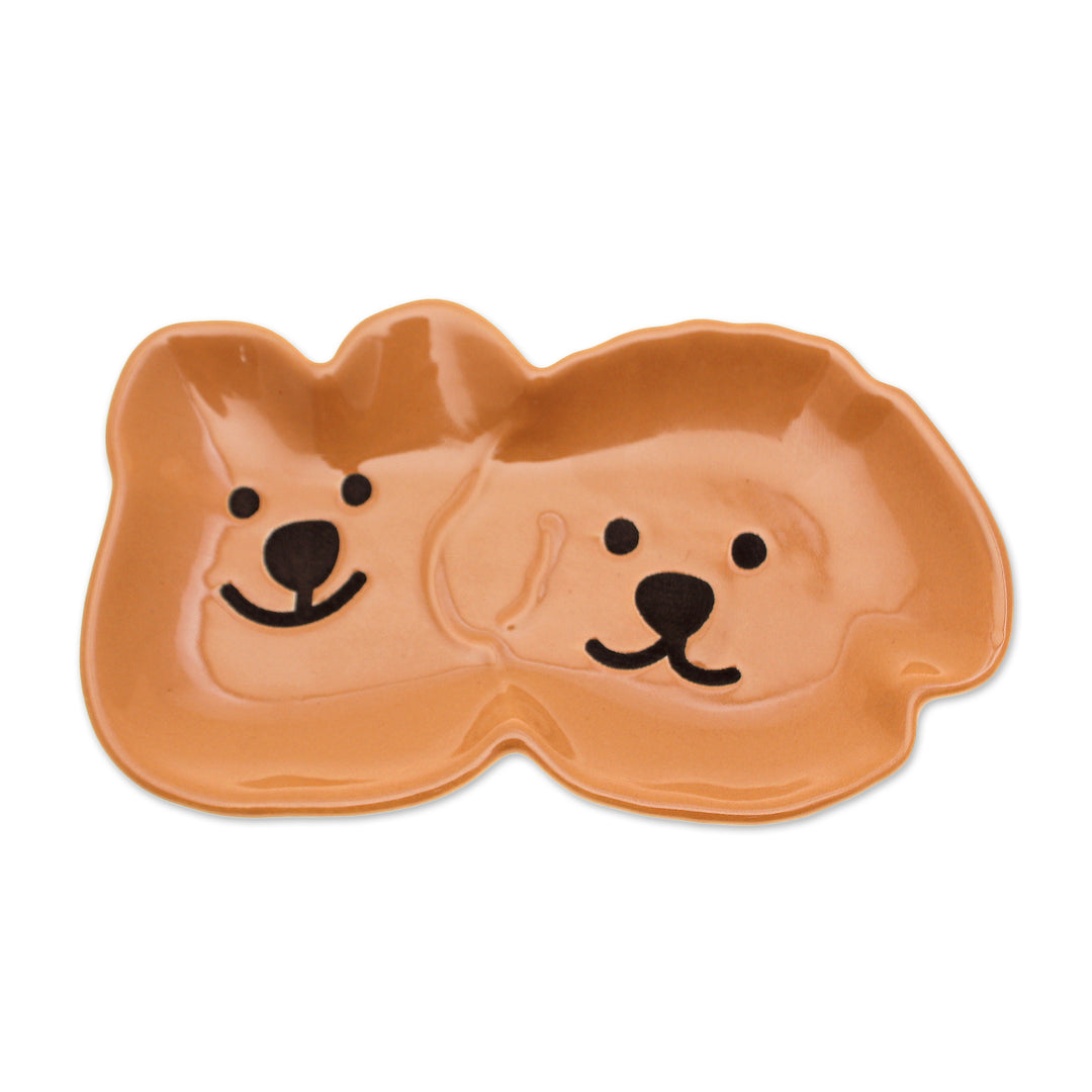 Whimsical Puppy-Themed Brown Black Glazed Ceramic Catchall - Adorable Puppies