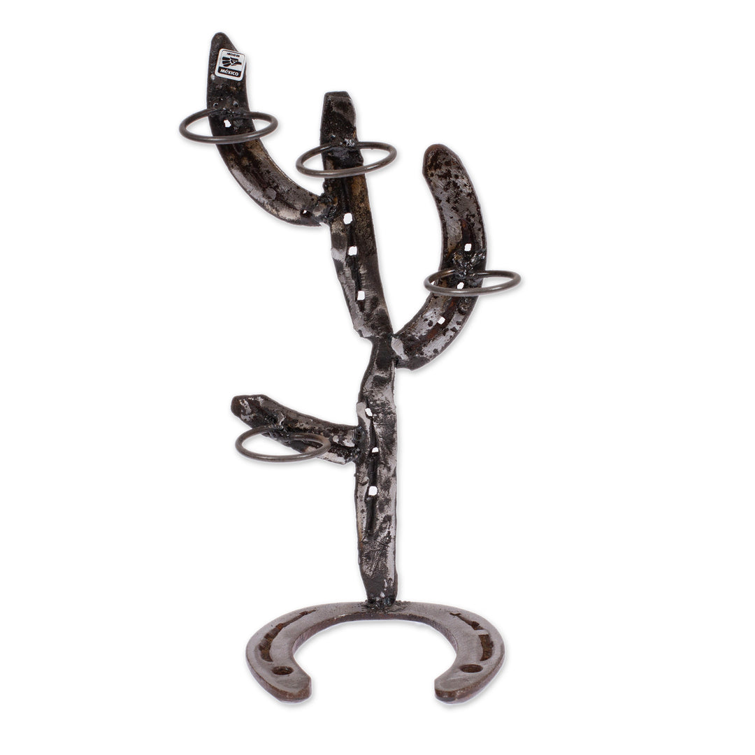 Cactus-Themed Recycled Iron Tequila Glass Stand 4-Piece Set - Cactus Fiesta