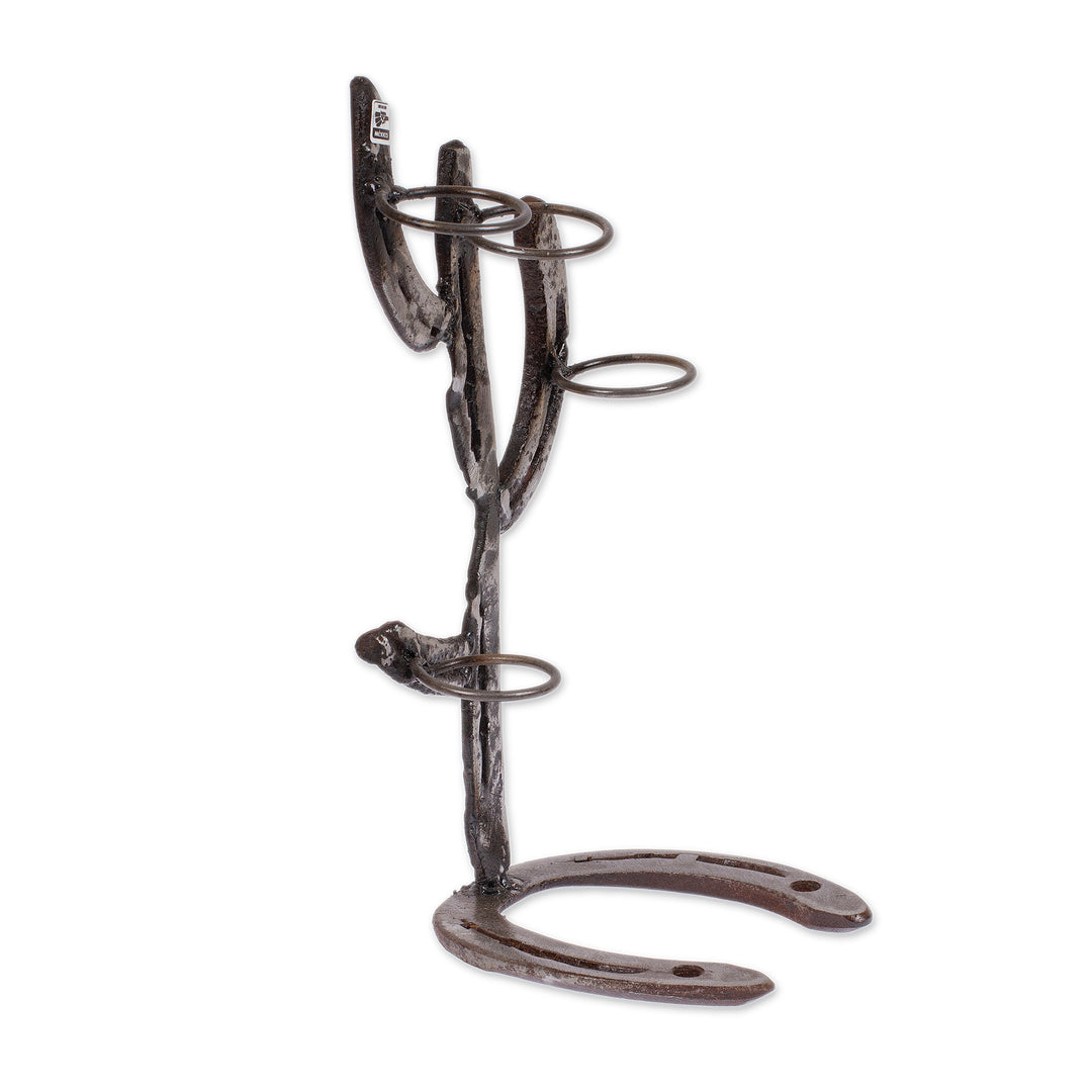 Cactus-Themed Recycled Iron Tequila Glass Stand 4-Piece Set - Cactus Fiesta