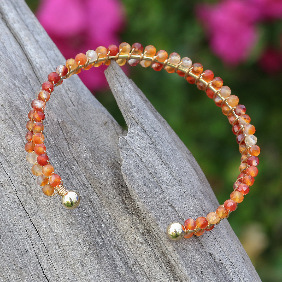 14k Gold-Accented Agate Beaded Cuff Bracelet from Thailand - Lively Colors