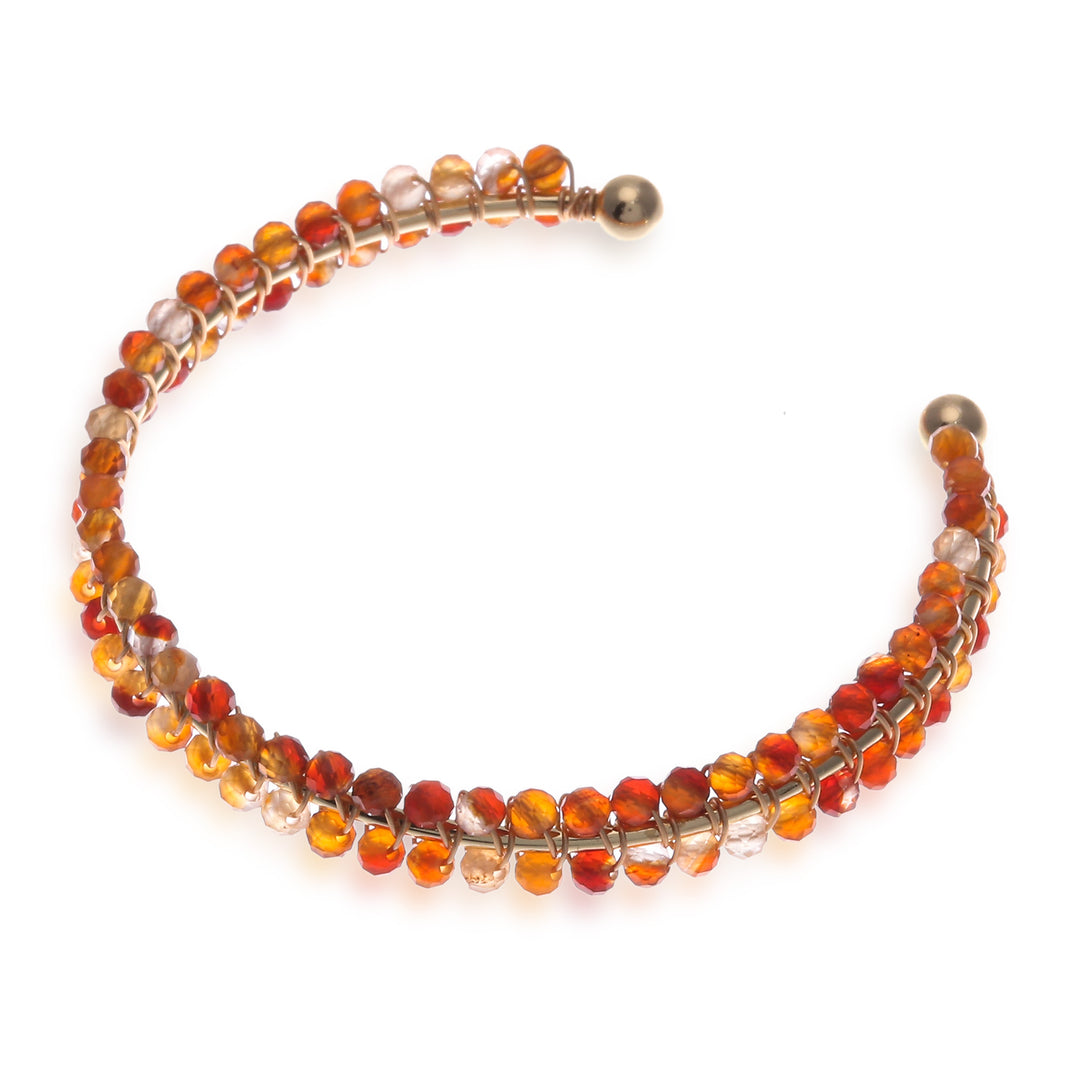 14k Gold-Accented Agate Beaded Cuff Bracelet from Thailand - Lively Colors
