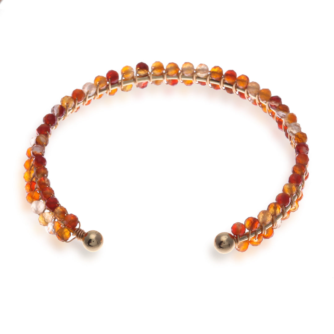 14k Gold-Accented Agate Beaded Cuff Bracelet from Thailand - Lively Colors