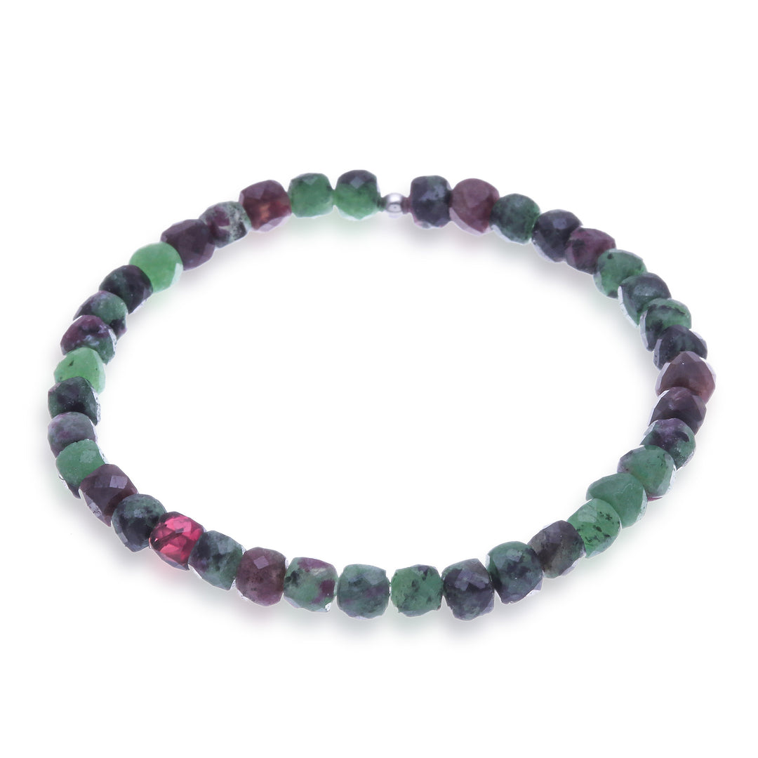 Thai 23-Carat Faceted Natural Ruby Zoisite Stretch Bracelet - Grateful Colors of Chiang Mai