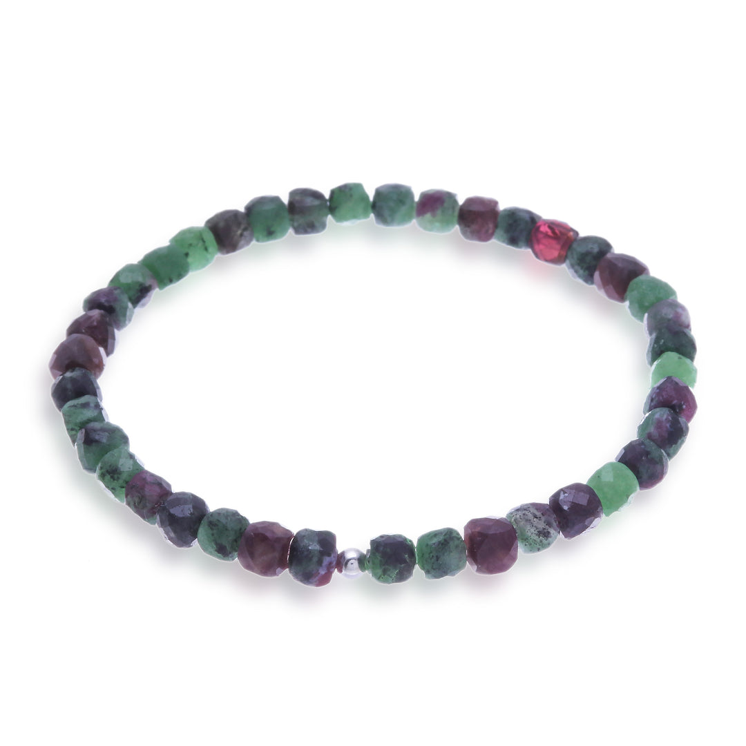 Thai 23-Carat Faceted Natural Ruby Zoisite Stretch Bracelet - Grateful Colors of Chiang Mai