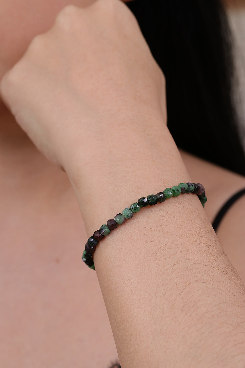 Thai 23-Carat Faceted Natural Ruby Zoisite Stretch Bracelet - Grateful Colors of Chiang Mai